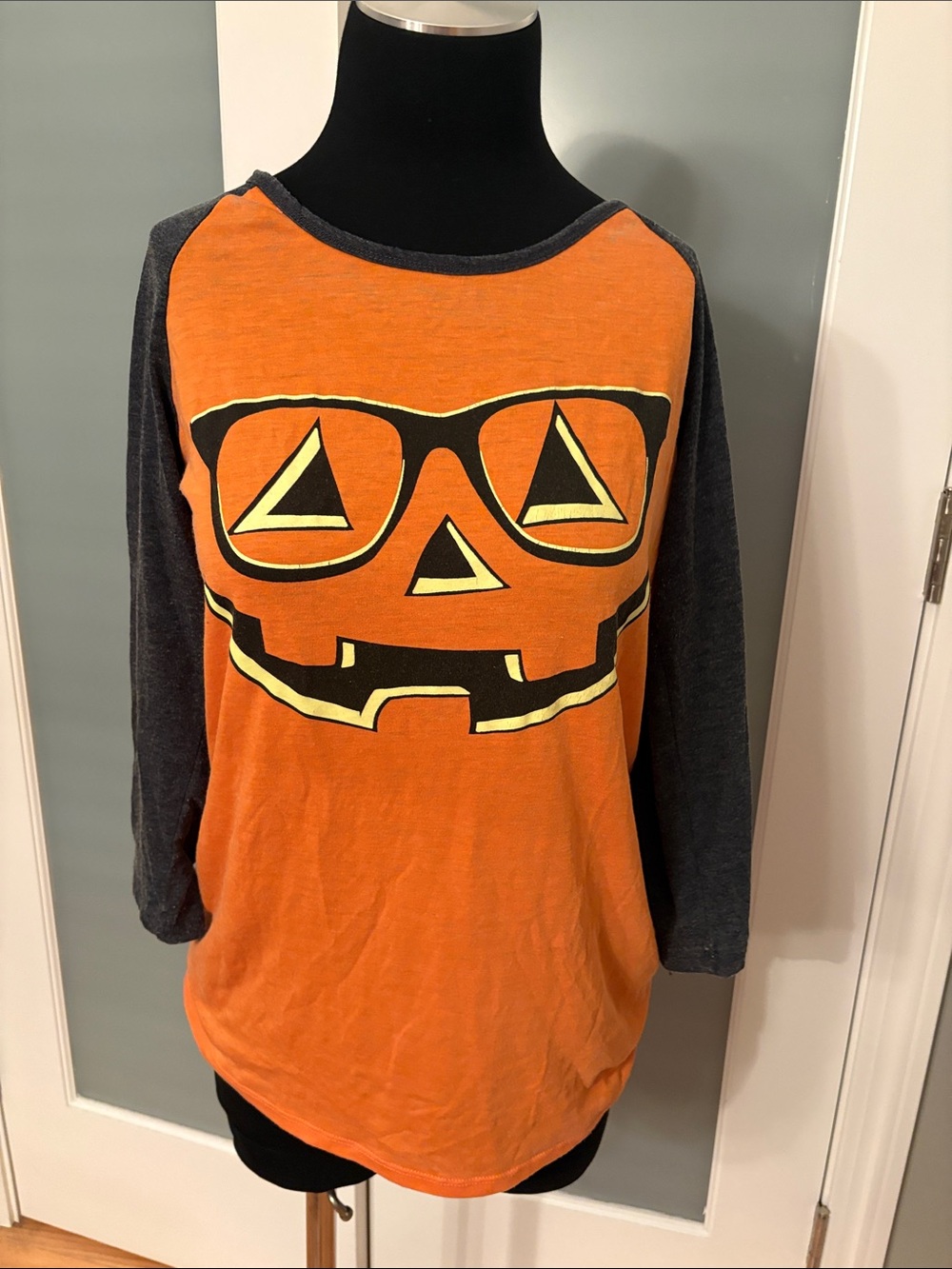 L.O.L. Vintage Orange & Charcoal Pumpkin Graphic Raglan 3/4 Sleeve Tee